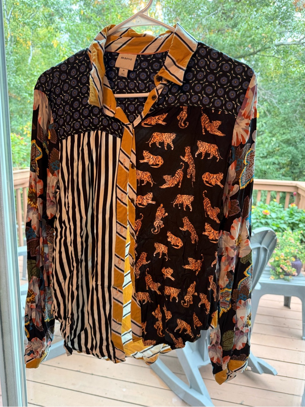 Maeve Anthropology Black & Mustard Mixed-Print Button-Up Shirt